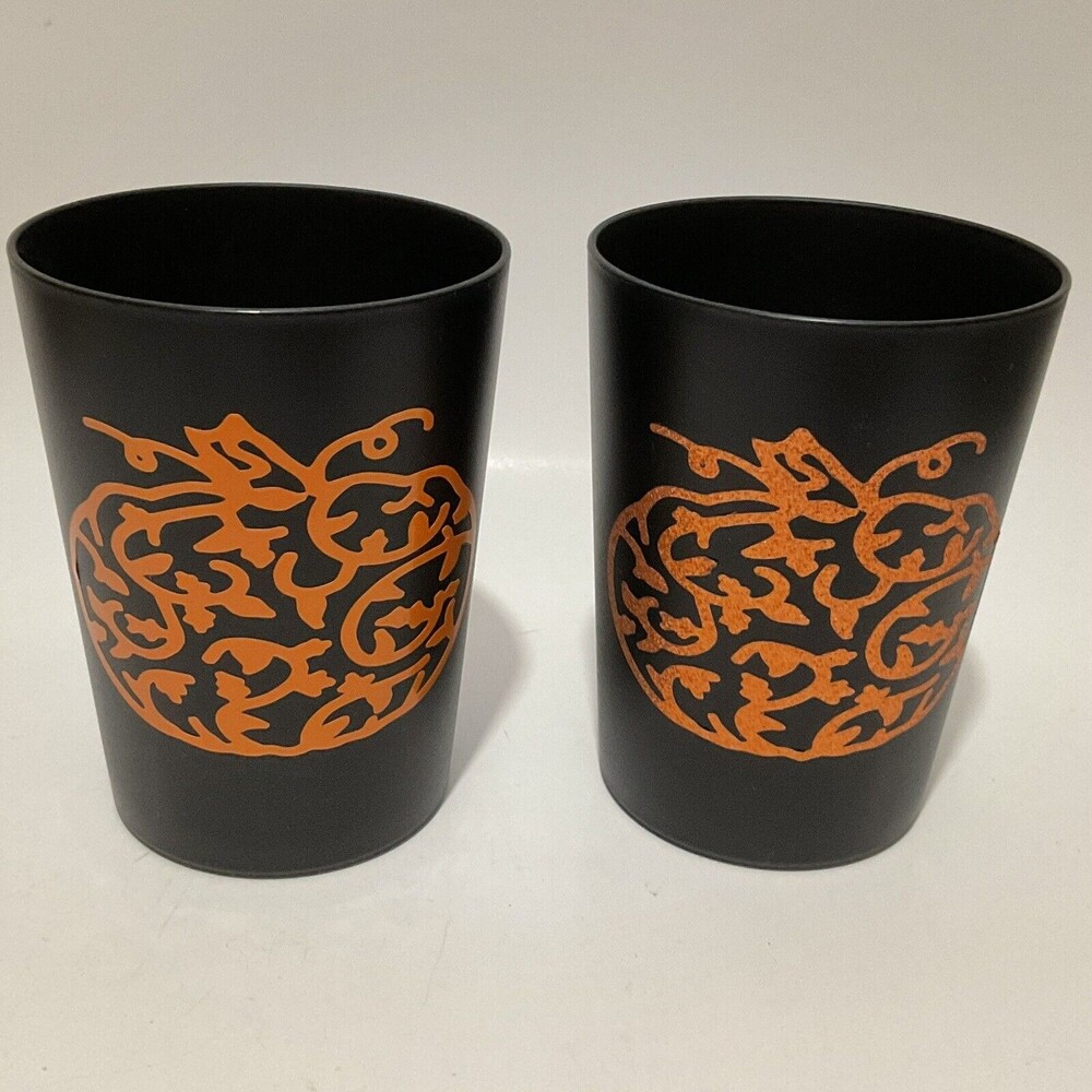 2 Round Fall Halloween Pen Holder,Pencil Cup, Desktop Organizer, Black 18 oz eac